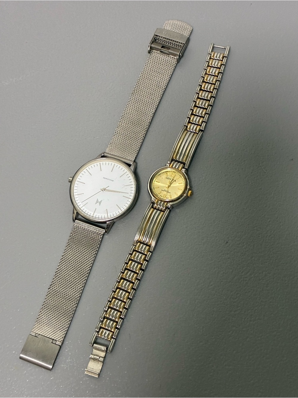Geneva Silver Mesh Watch and Two-Tone Gold Bracelet Watch